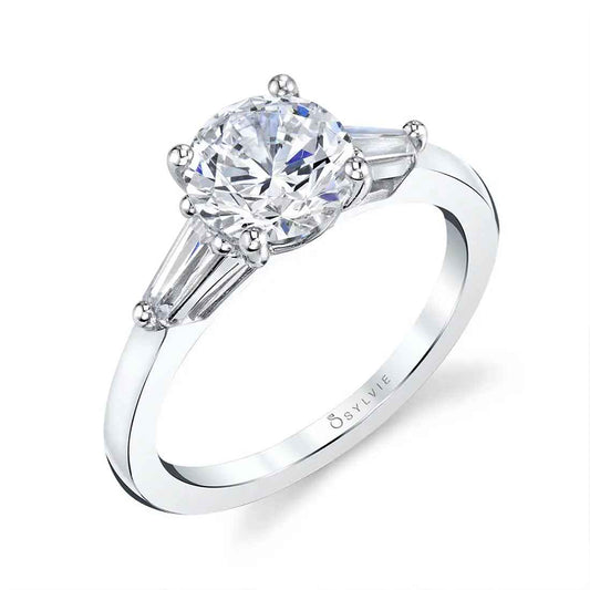 Sylvie Nicolette 18K White Gold 3-Stone Engagement Ring Mounting