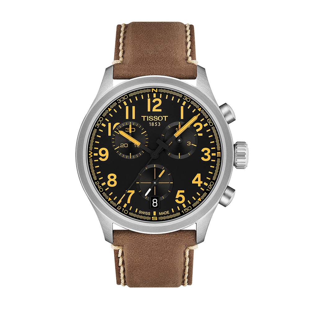 Tissot Chrono L Classic 42mm Black Dial Yellow Accents Leather Strap