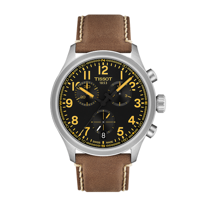 Tissot Chrono L Classic 42mm Black Dial Yellow Accents Leather Strap