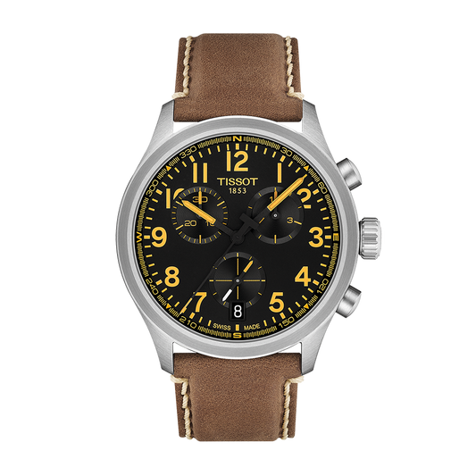Tissot Chrono L Classic 42mm Black Dial Yellow Accents Leather Strap