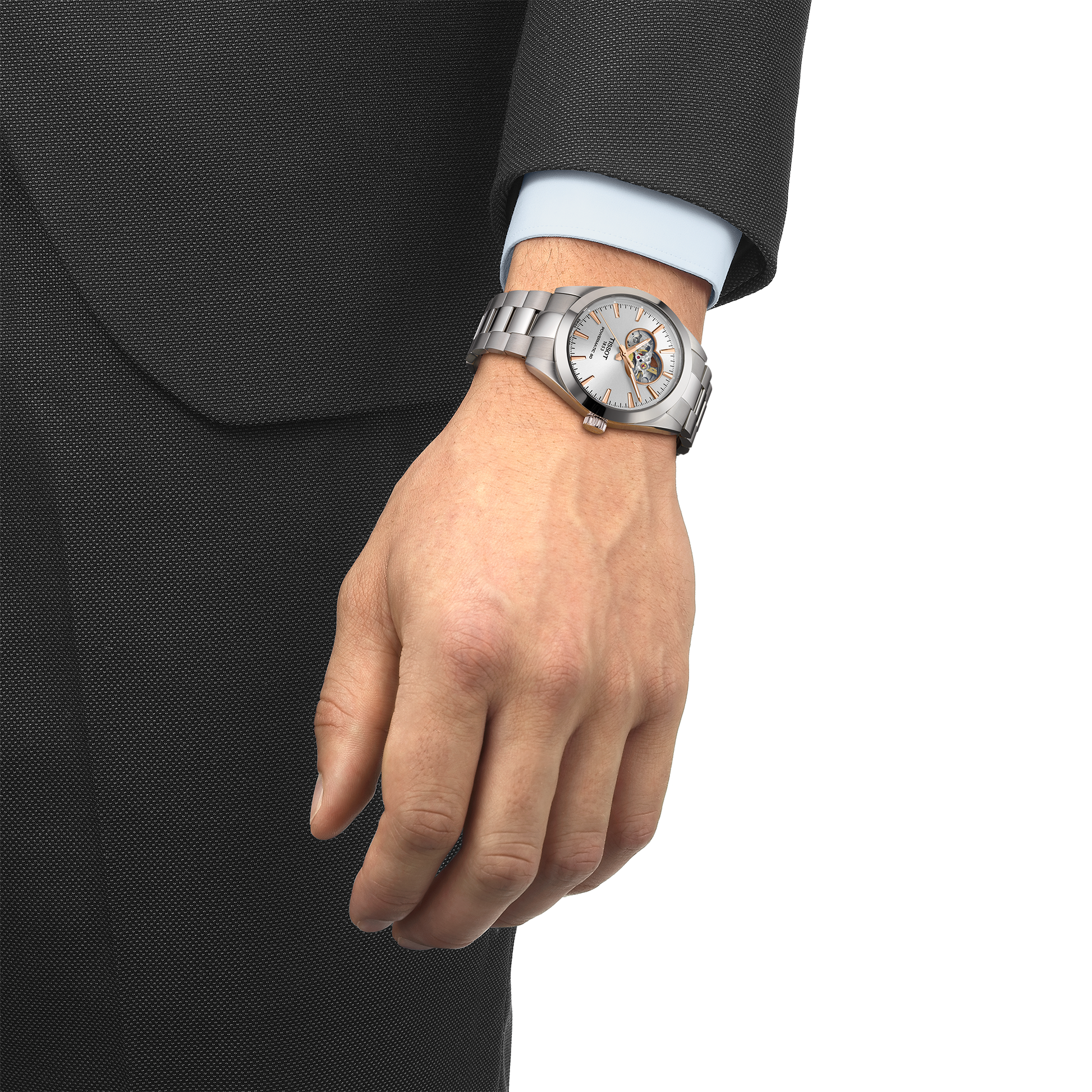 Tissot Gentleman Open Heart 40mm Silver Dial Stainless Steel