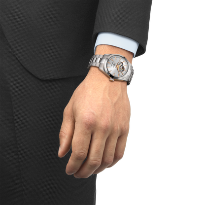 Tissot Gentleman Open Heart 40mm Silver Dial Stainless Steel