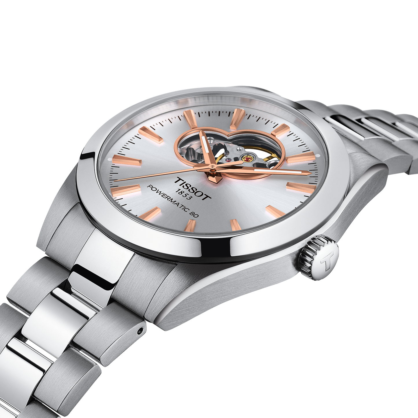Tissot Gentleman Open Heart 40mm Silver Dial Stainless Steel