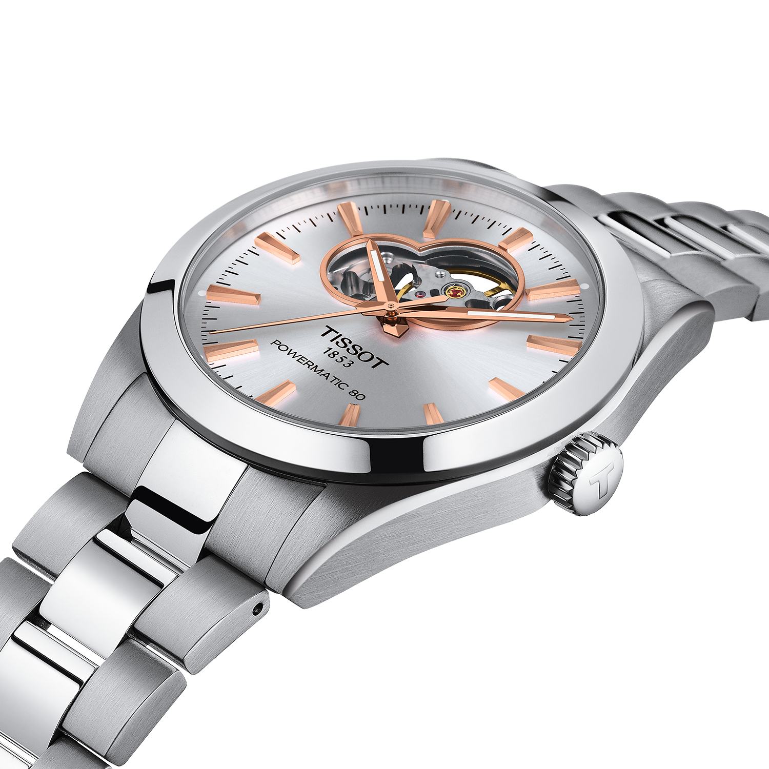Tissot Gentleman Open Heart 40mm Silver Dial Stainless Steel