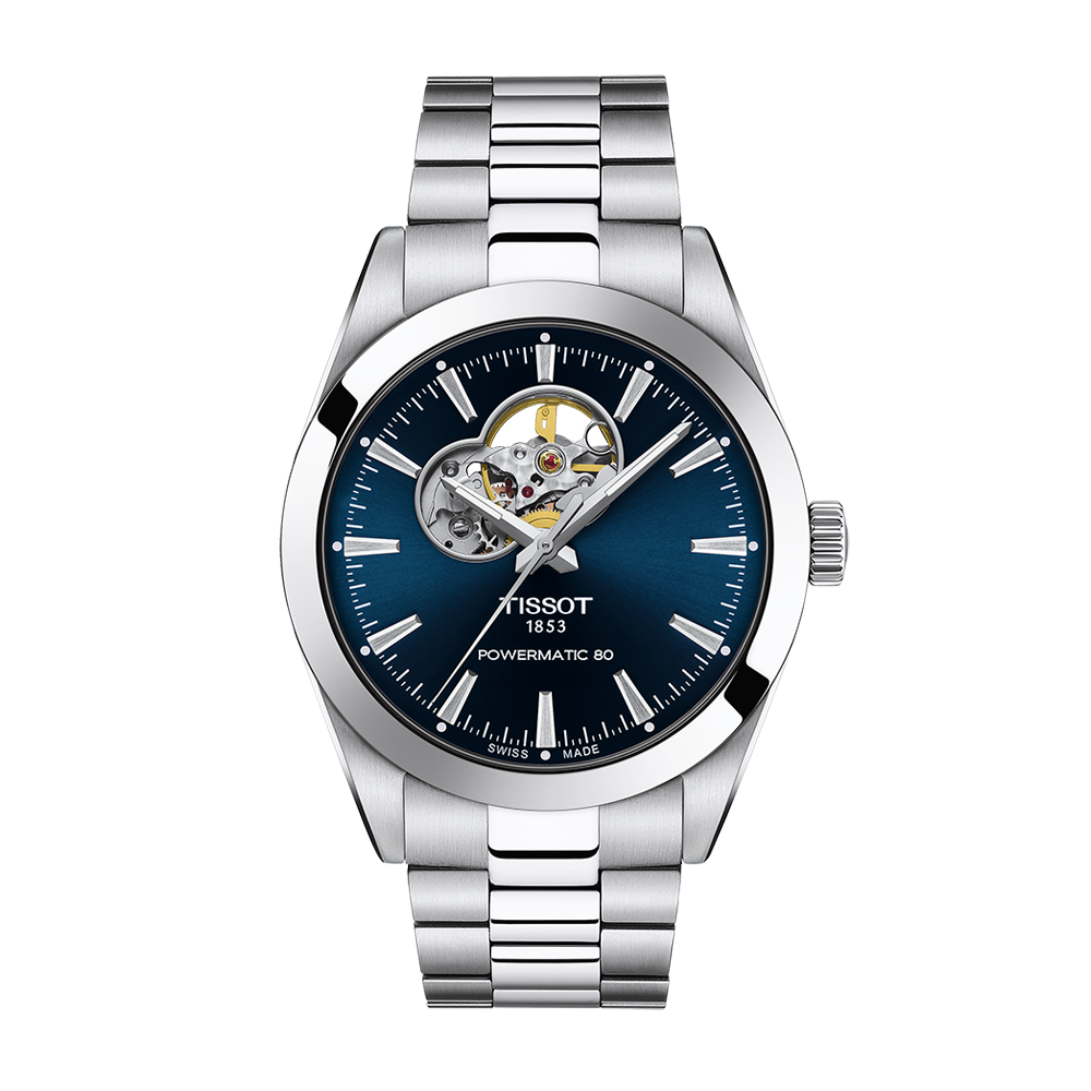 Tissot Gentleman Open Heart 40mm Blue Dial Leather Strap