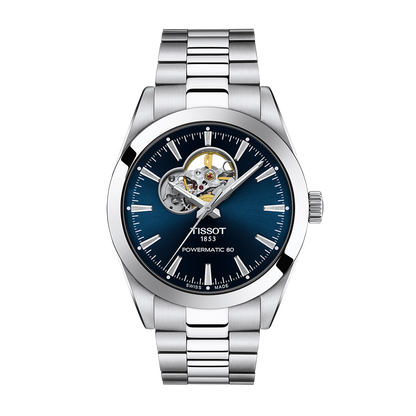 Tissot Gentleman Open Heart 40mm Blue Dial Leather Strap