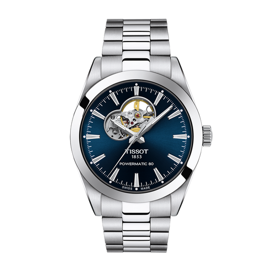 Tissot Gentleman Open Heart 40mm Blue Dial Leather Strap