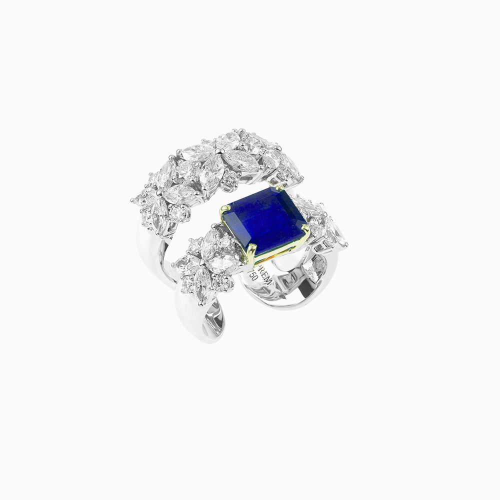 Yeprem Reign Supreme Diamond Blue Sapphire Ring 18K White Gold