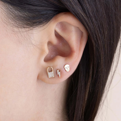 Zoe Chicco Itty Bitty 14K Yellow Gold Diamond Skull Stud Earring