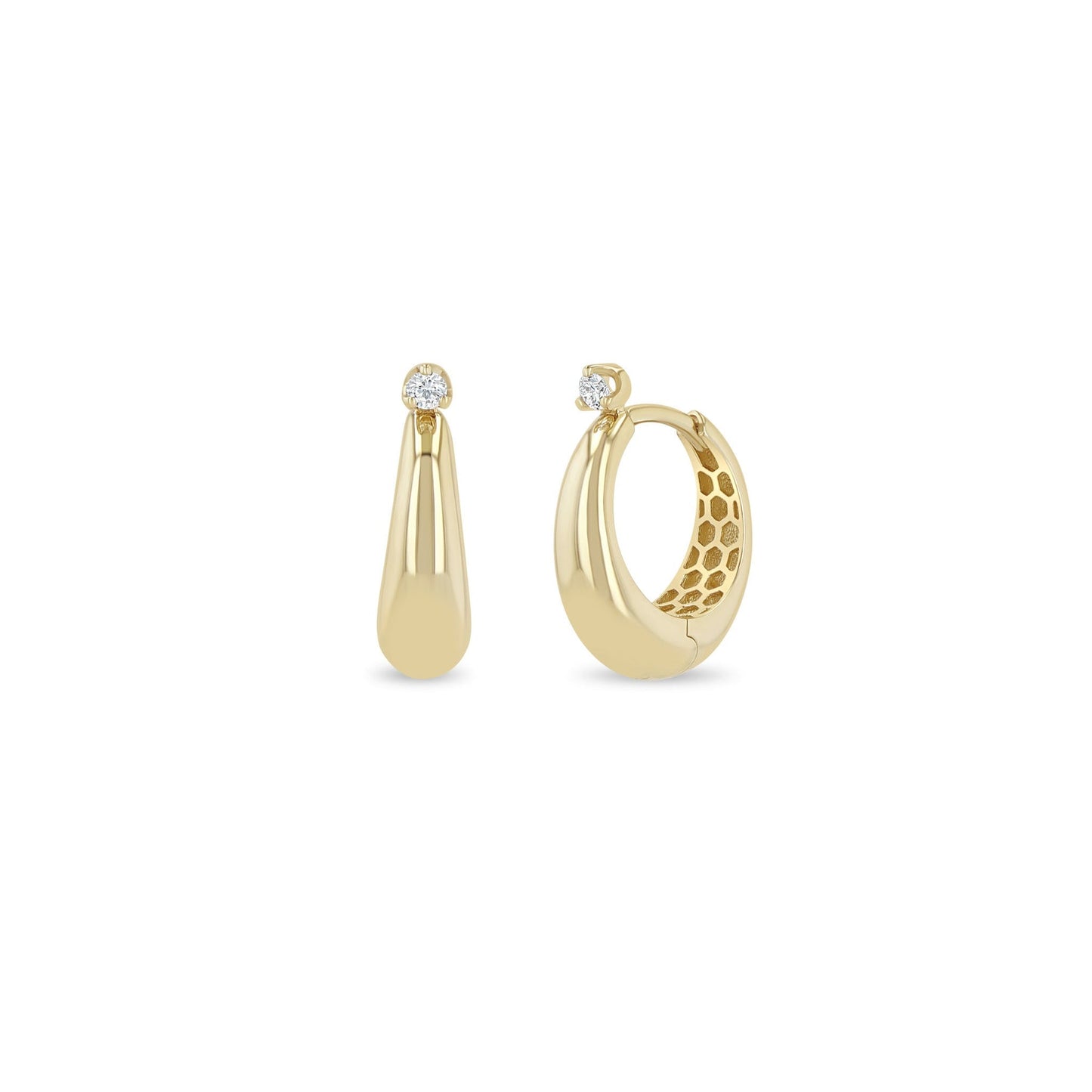 Zoe Chicco 14K Yellow Gold Prong Diamond Tapered Dome Hinge Hoop Earrings