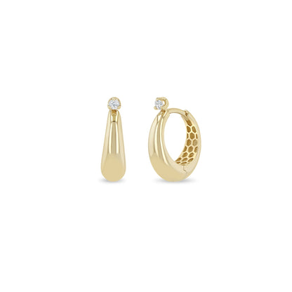 Zoe Chicco 14K Yellow Gold Prong Diamond Tapered Dome Hinge Hoop Earrings