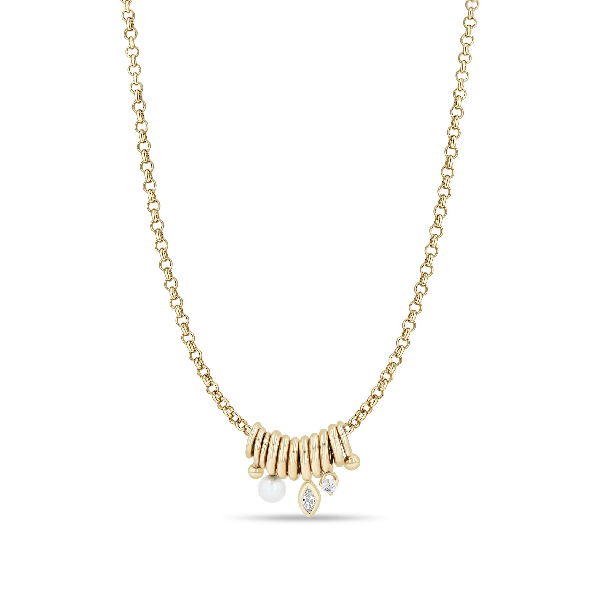 me.and.her K10 ネックレス ( LORO ) Zoe Chicco Mixed Rings Diamond Pearl Necklace | King Jewelers