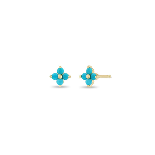 Zoe Chicco Turquoise Quad Prong Stud Earrings 14K Yellow Gold