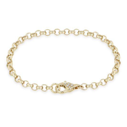 Zoe Chicco Large Rolo Chain Bracelet with Pave Diamond Clasp 14K Yellow Gold