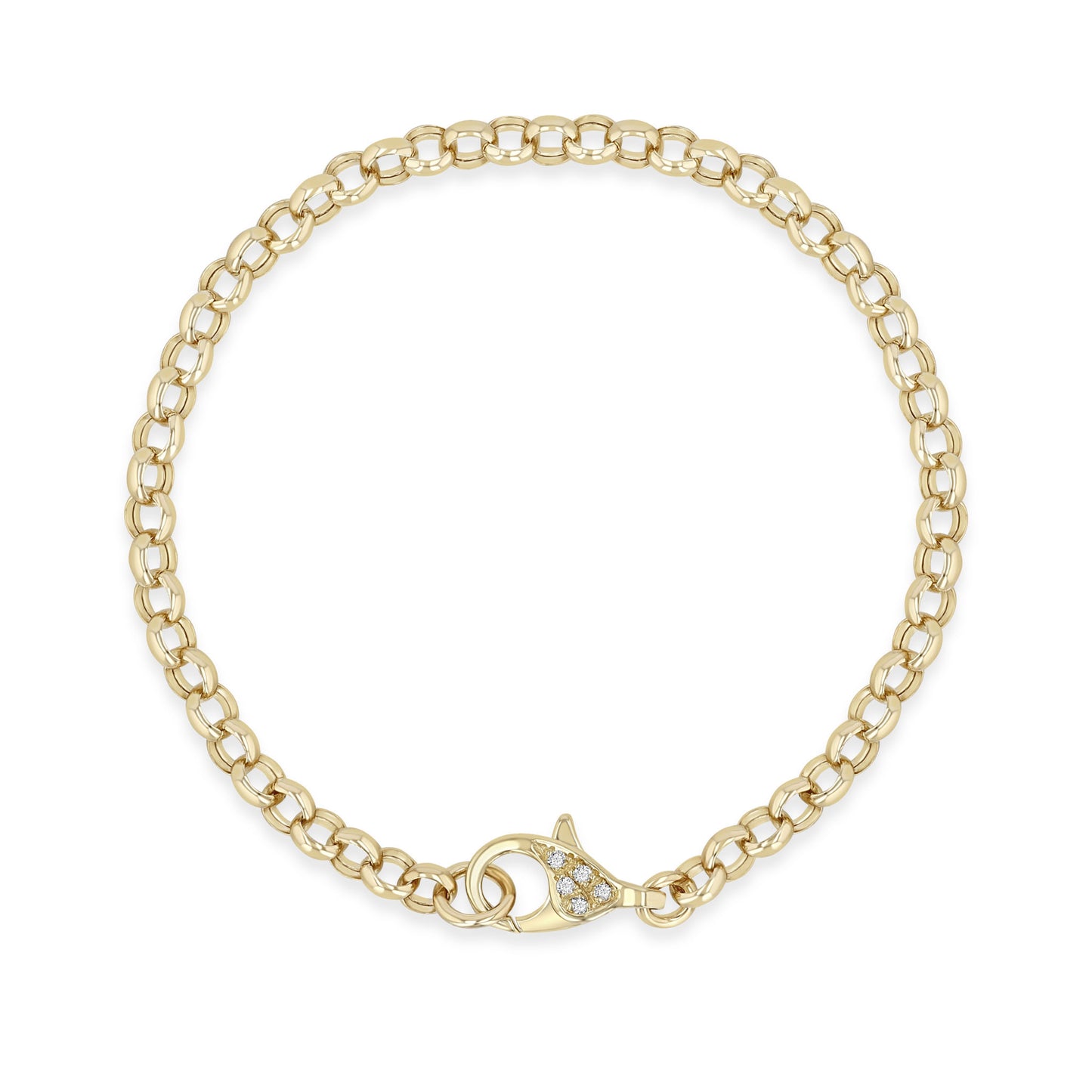 Zoe Chicco Large Rolo Chain Bracelet with Pave Diamond Clasp 14K Yellow Gold