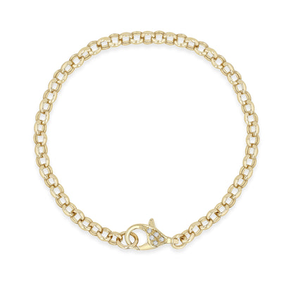 Zoe Chicco Large Rolo Chain Bracelet with Pave Diamond Clasp 14K Yellow Gold