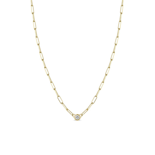 Zoe Chicco 14K Yellow Gold Floating Diamond Small Paperclip Chain Necklace