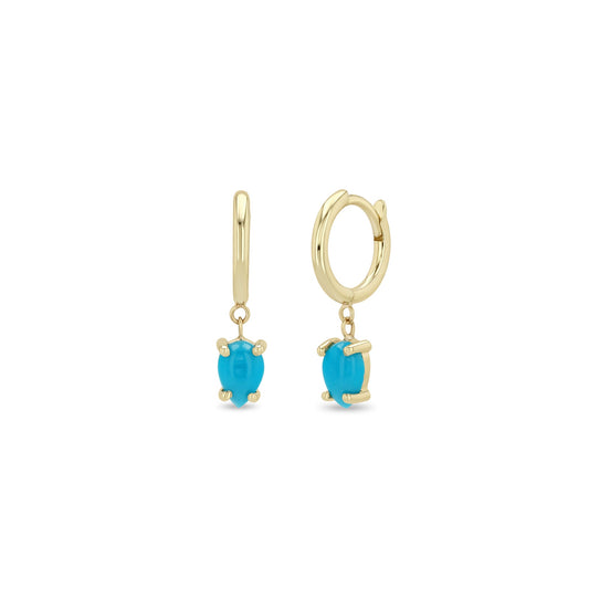 Zoe Chicco Turquoise Pear Huggie Hoops 14K Yellow Gold
