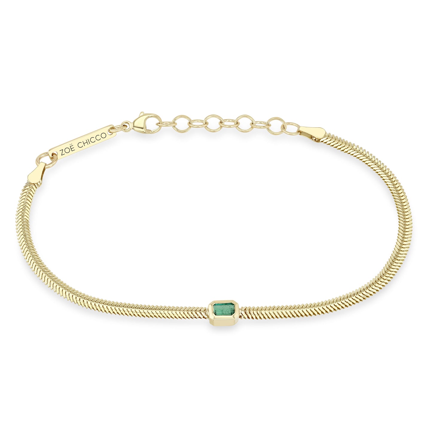 Zoe Chicco 14K Yellow Gold Emerald and Medium Rolo Chain Bracelet