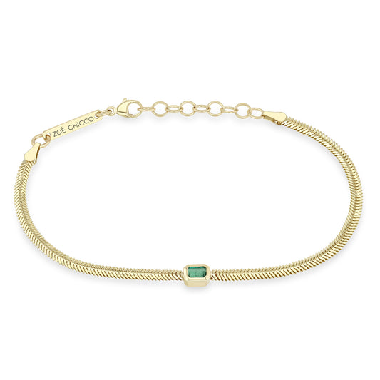 Zoe Chicco 14K Yellow Gold Emerald and Medium Rolo Chain Bracelet