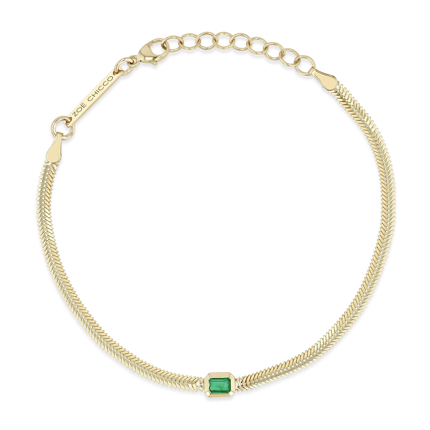 Zoe Chicco 14K Yellow Gold Emerald and Medium Rolo Chain Bracelet