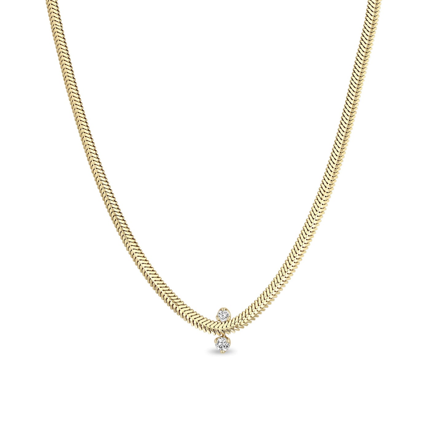 Zoe Chicco 14K Yellow Gold 2 Mixed Prong Diamond Snake Chain Necklace