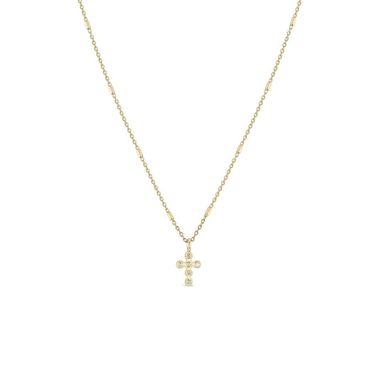 Zoe Chicco 14K Yellow Gold Small Diamond Bezel Cross Pendant Necklace