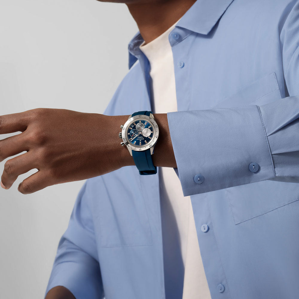 ＪＵＮＥ Zenith Chronomaster Sport Blue Rubber Strap | King Jewelers