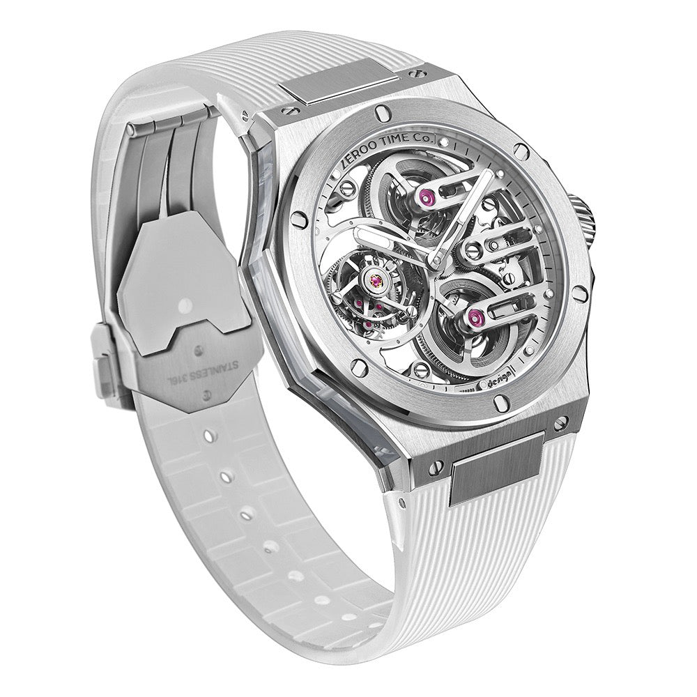 Zeroo Time T8 Orion Tourbillon Silver and White | King Jewelers