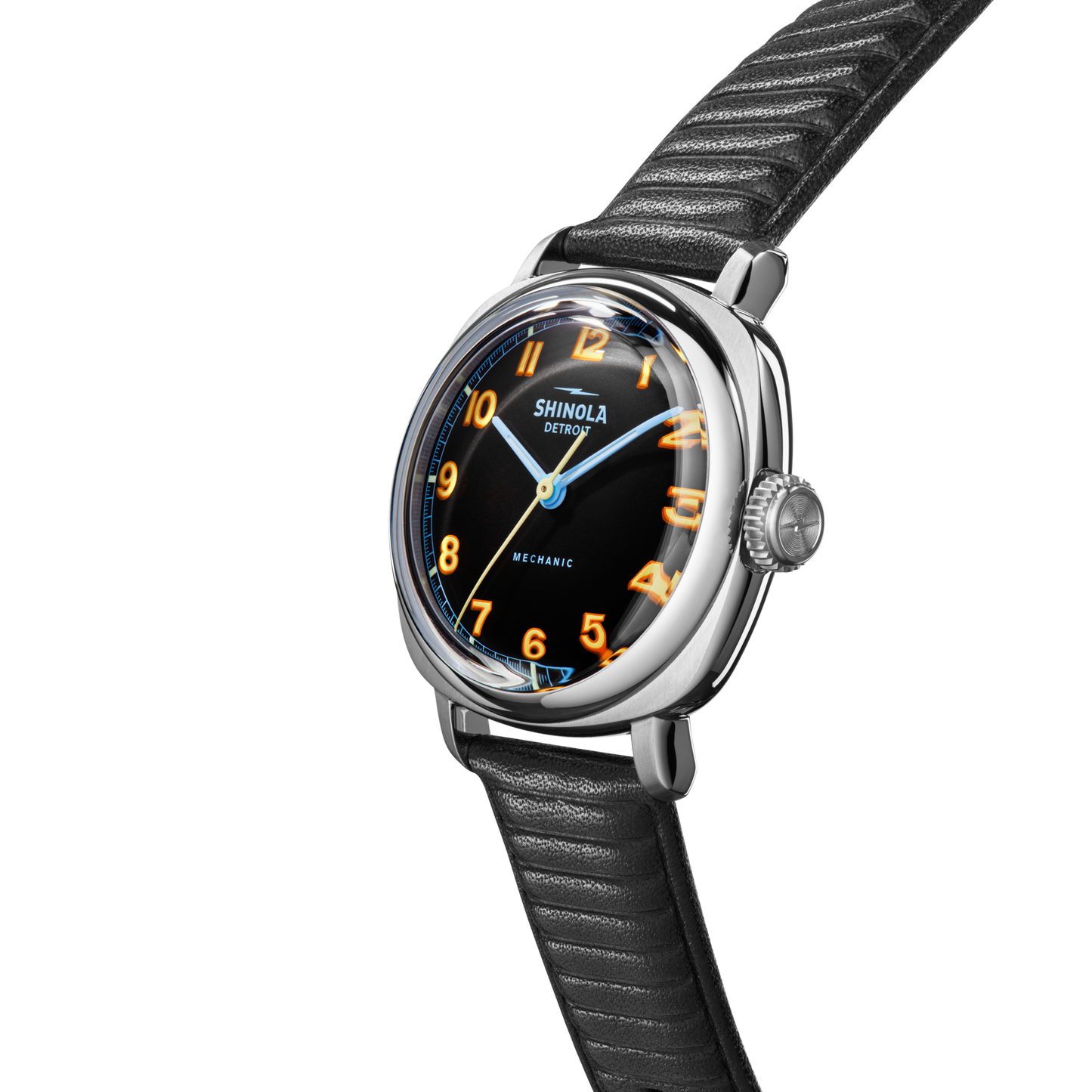 Shinola Mechanic 39mm Black and Orange Leather Strap Watch