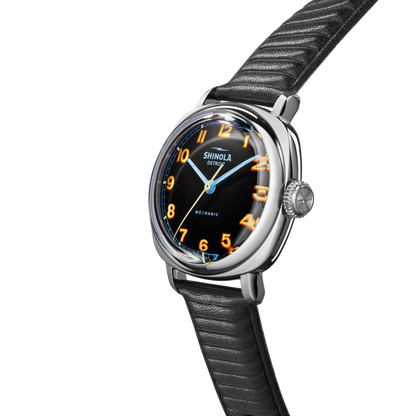Shinola Mechanic 39mm Black and Orange Leather Strap Watch