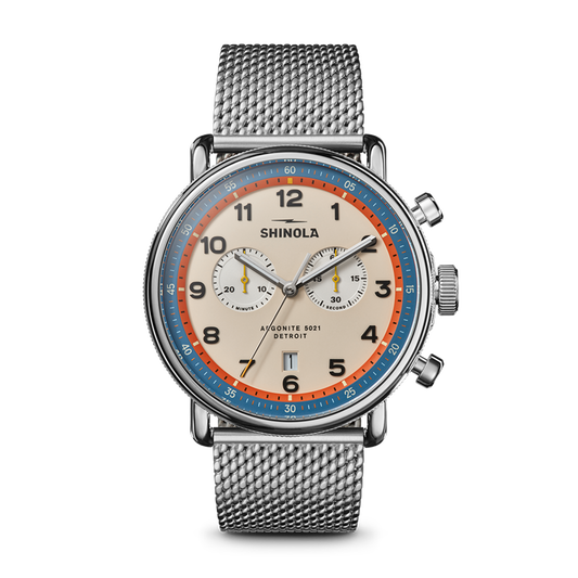 Shinola Canfield C56 Chronograph 43mm Cream Dial Mesh Bracelet Watch