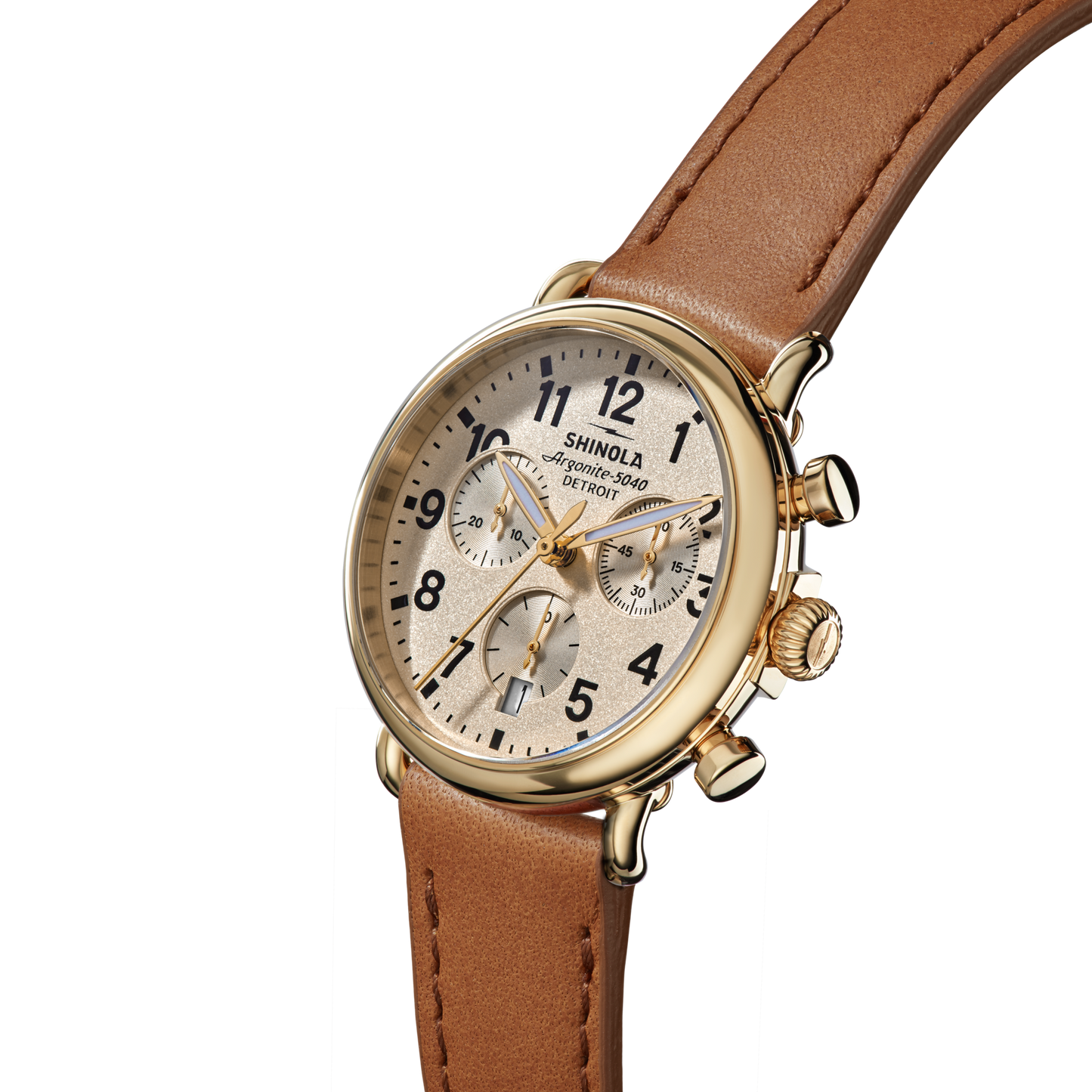 Shinola Runwell Chronograph 37mm Cream Dial Tan Leather Strap Watch