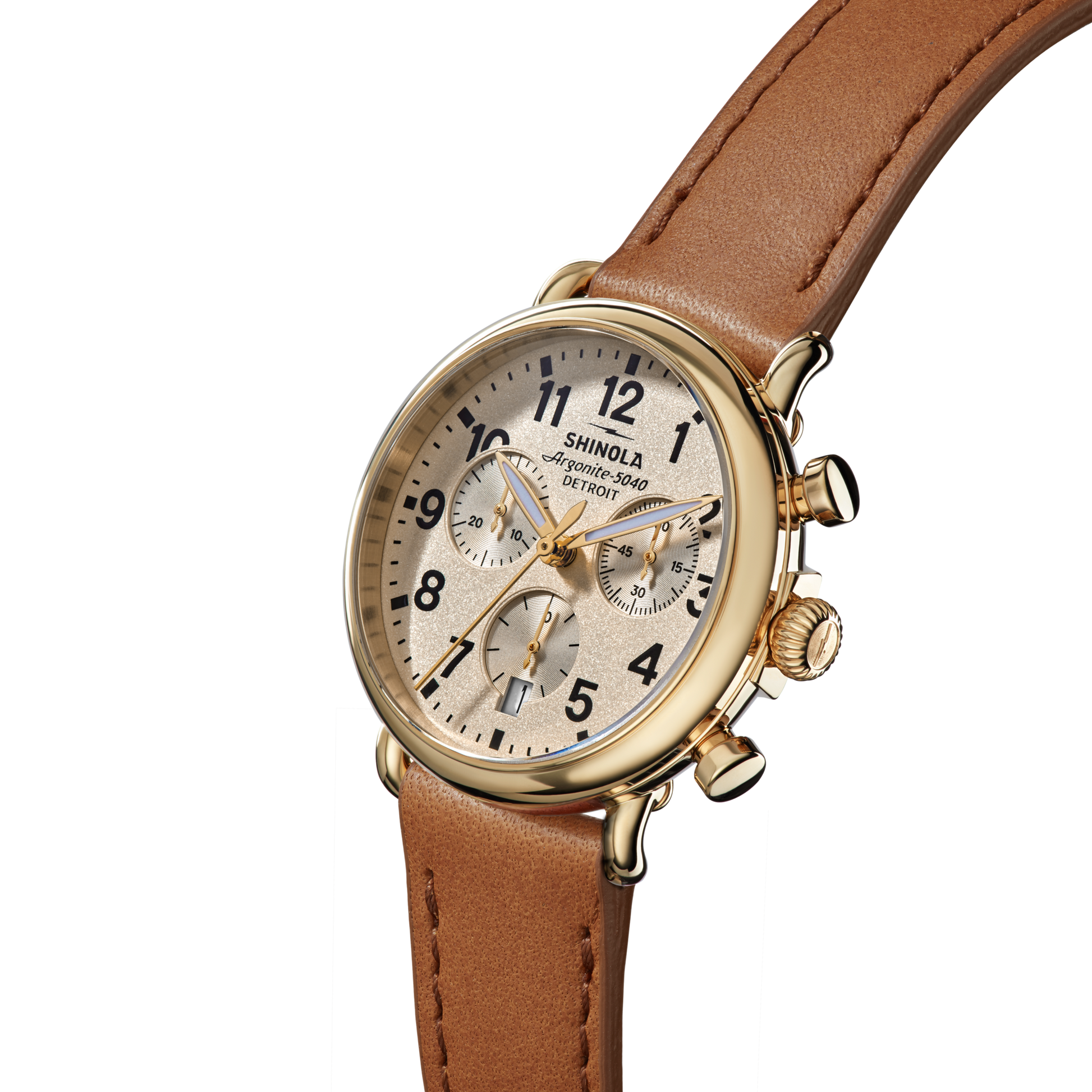 Shinola Runwell Chronograph 37mm Cream Dial Tan Leather Strap Watch