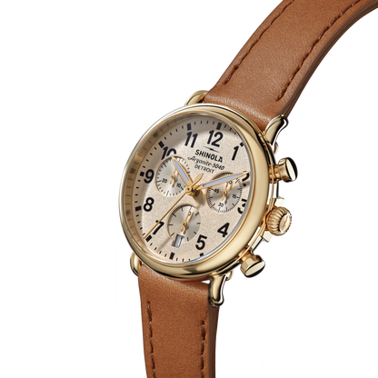 Shinola Runwell Chronograph 37mm Cream Dial Tan Leather Strap Watch