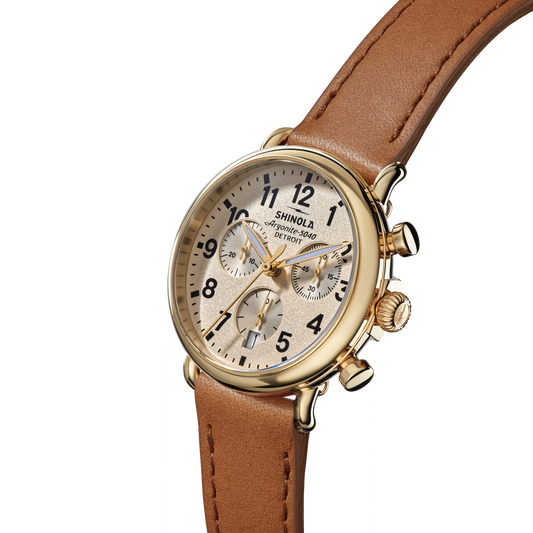 Shinola Runwell Chronograph 37mm Cream Dial Tan Leather Strap Watch