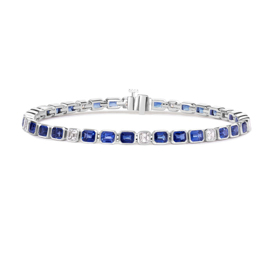 King Jewelers 18K White Gold Sapphire and 1.55ct Diamond Bracelet