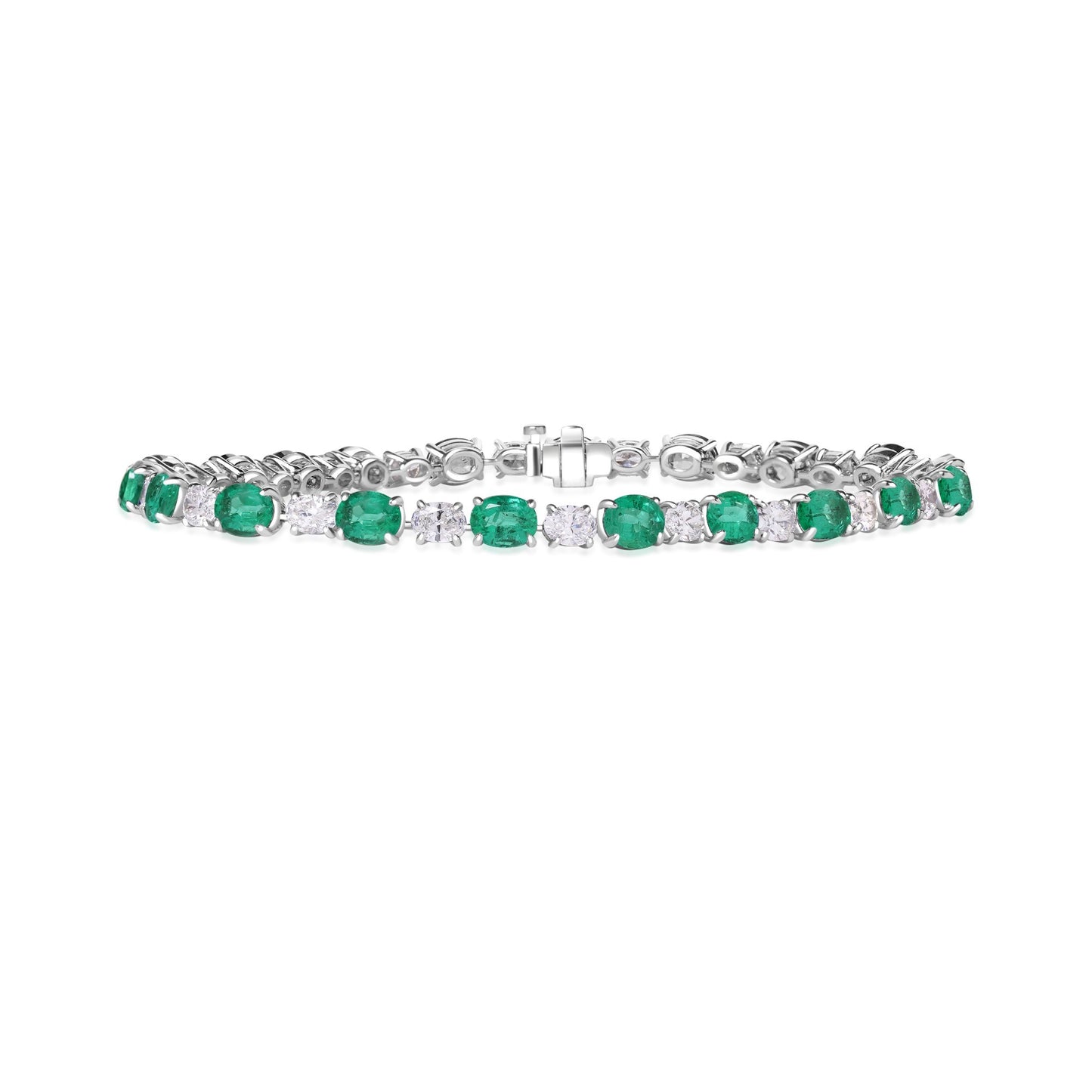 King Jewelers 18K White Gold Emerald and 2.45ct Diamond Bracelet