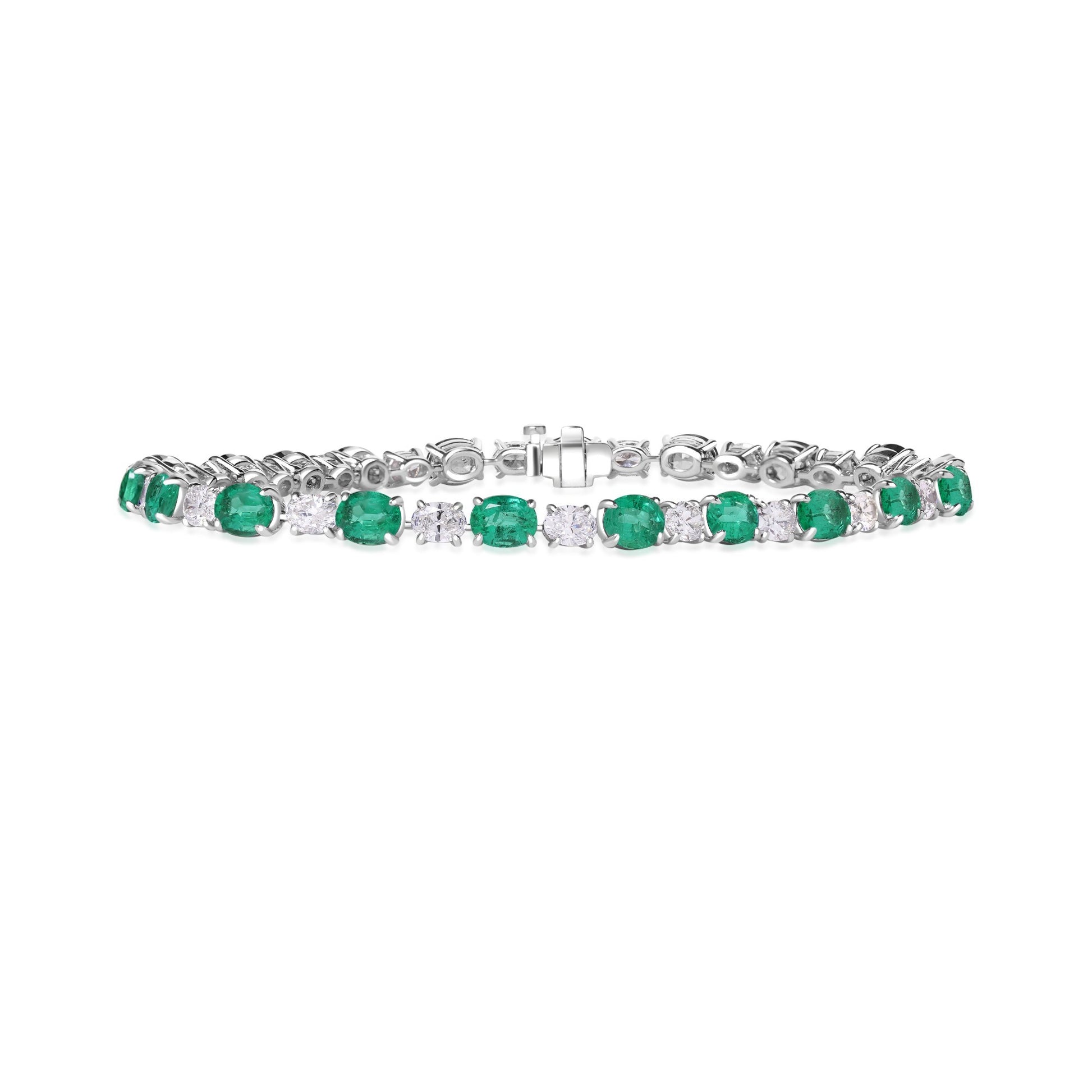 King Jewelers 18K White Gold Emerald and 2.45ct Diamond Bracelet