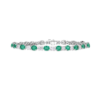 King Jewelers 18K White Gold Emerald and 2.45ct Diamond Bracelet