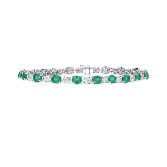King Jewelers 18K White Gold Emerald and 2.45ct Diamond Bracelet