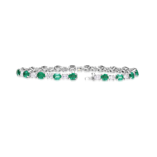 King Jewelers 18K White Gold Emerald and 2.45ct Diamond Bracelet