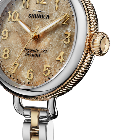 Shinola Birdy 34mm Petoskey Stone Dial Two-Tone Bracelet Watch
