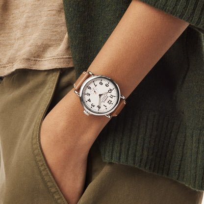 Shinola Runwell 41mm White Dial Tan Leather Strap Watch