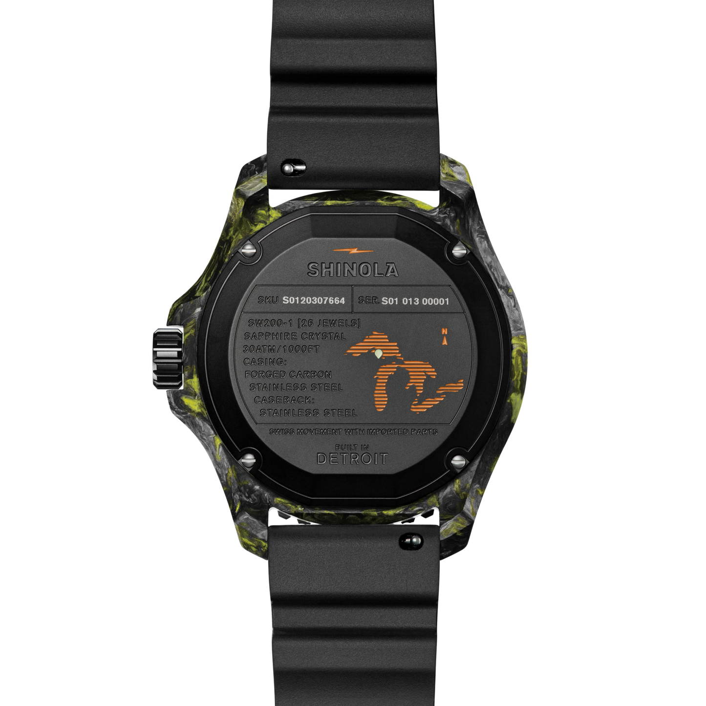 Shinola Forged Carbon Monster Automatic 45mm Black Dial Rubber Strap Watch