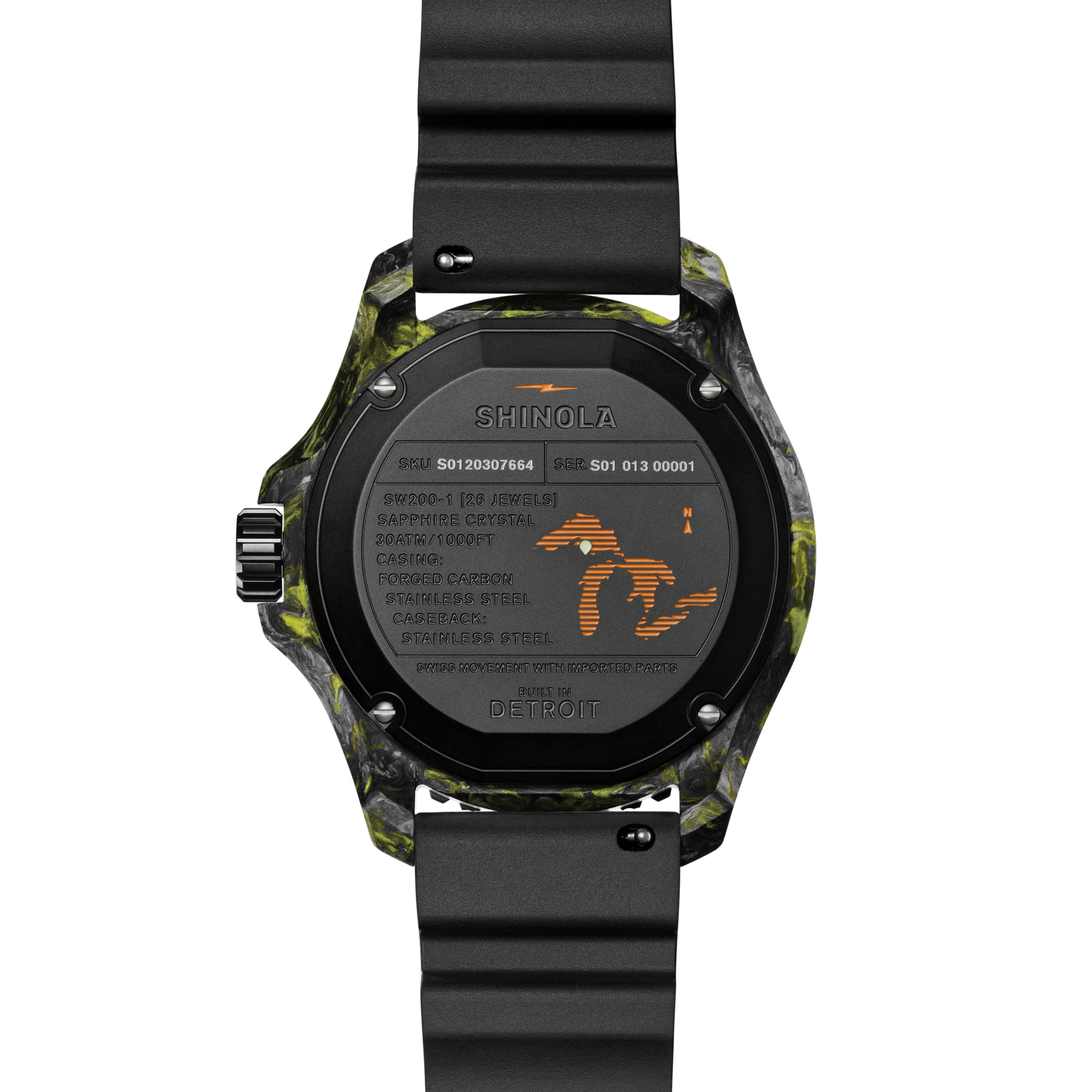 Shinola Forged Carbon Monster Automatic 45mm Black Dial Rubber Strap Watch