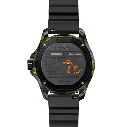 Shinola Forged Carbon Monster Automatic 45mm Black Dial Rubber Strap Watch