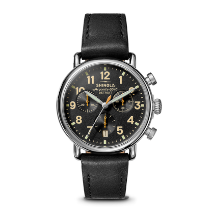 Shinola Runwell Chronograph 37mm Black Dial Leather Strap Watch
