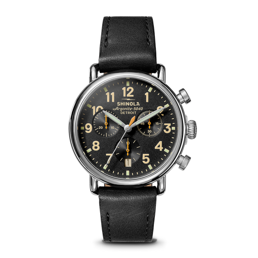 Shinola Runwell Chronograph 37mm Black Dial Leather Strap Watch