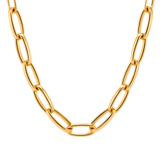 Antonio Papini 20" Wide Oval Link Necklace 18K Yellow Gold